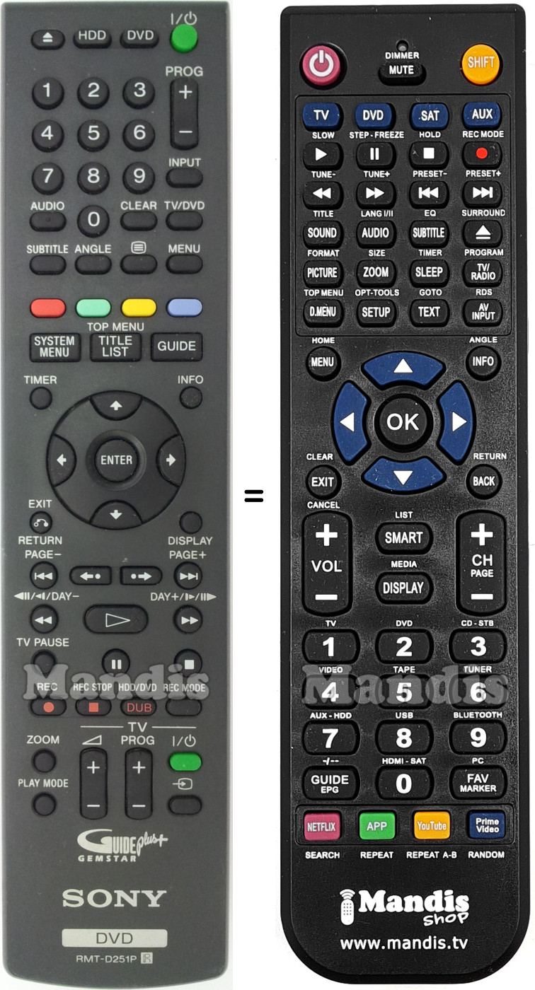 Replacement remote control Sony RMT-D251P