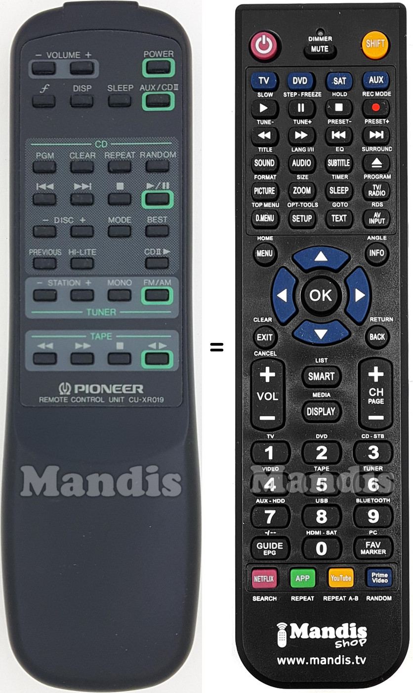 Replacement remote control Pioneer CU-XR019