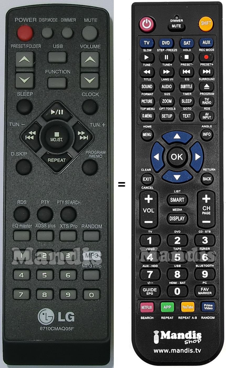 Replacement remote control LG 6710CMAQ05F