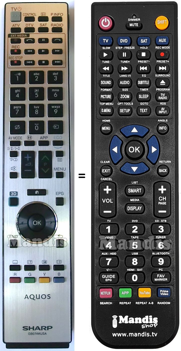 Replacement remote control Sharp GB074WJSA