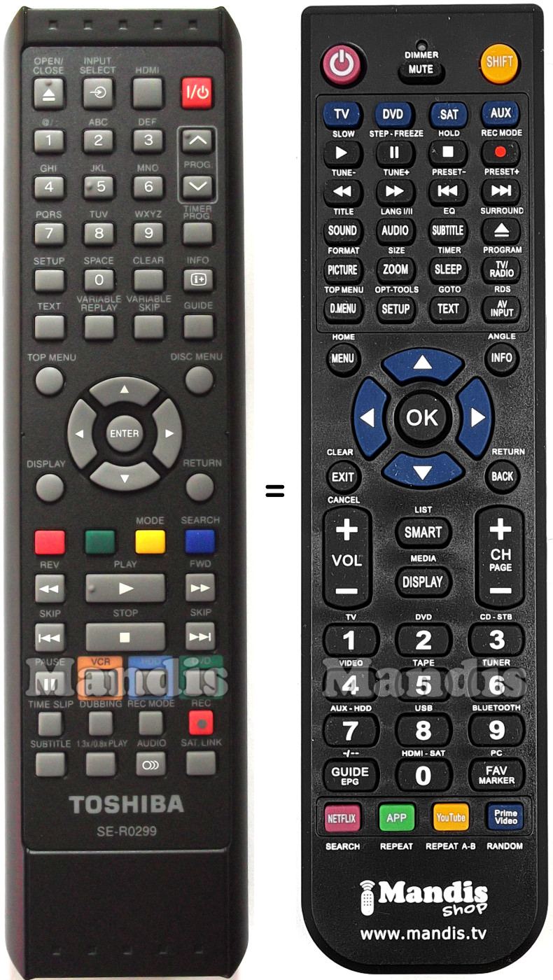 Replacement remote control Toshiba SE-R0299