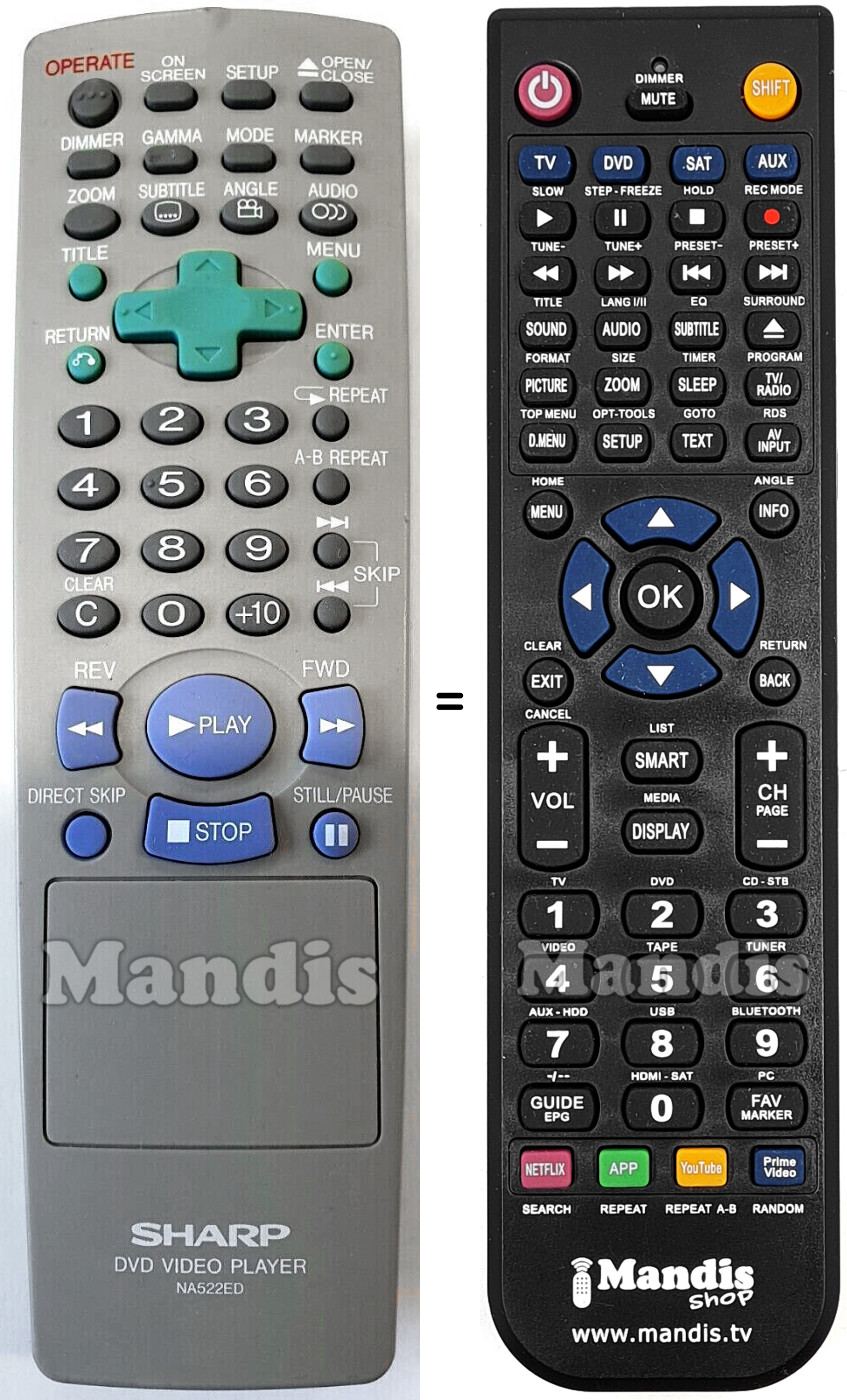 Replacement remote control Sharp NA522ED