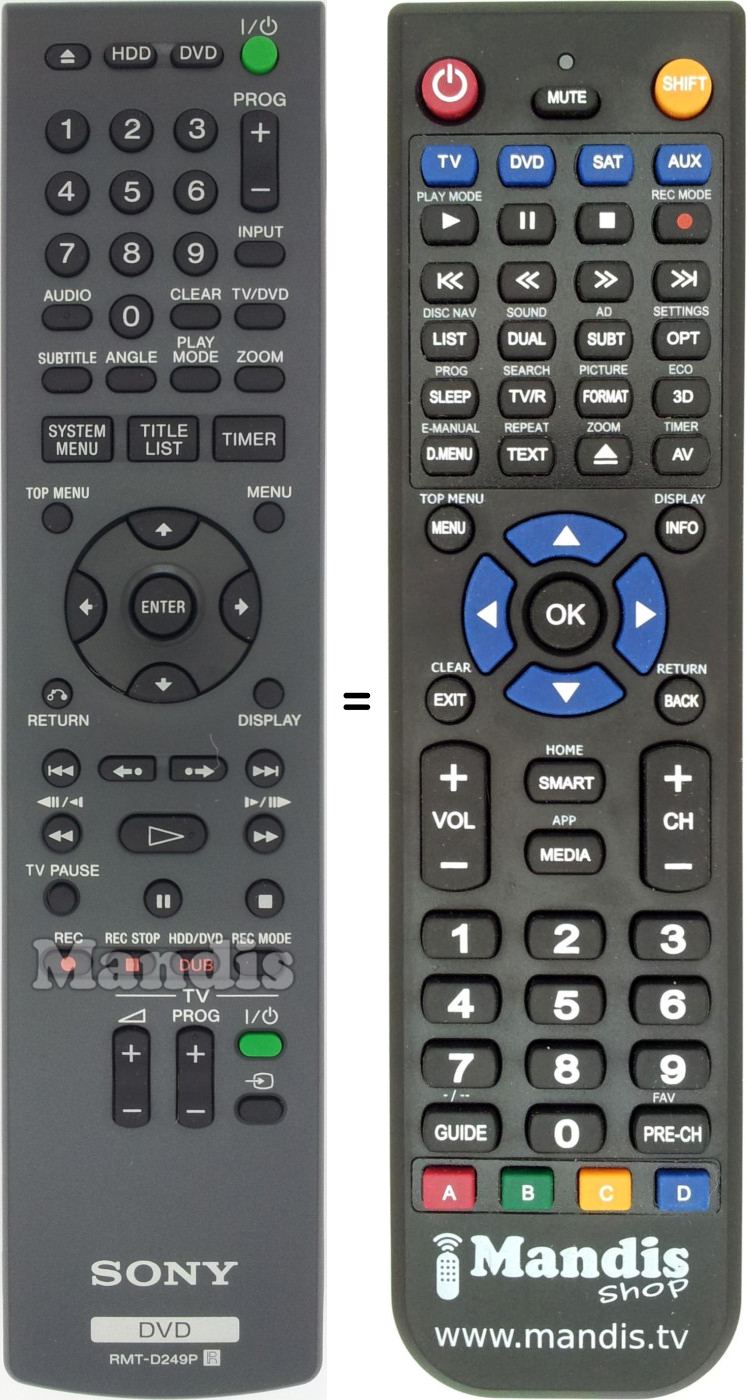 Replacement remote control Sony RM-TD249P