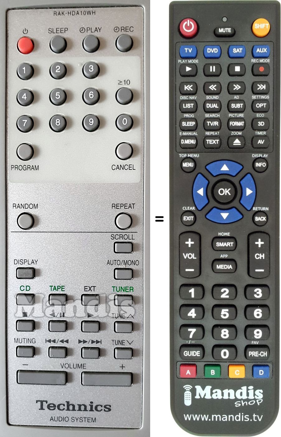 Replacement remote control Technics RAK-HDA10WH