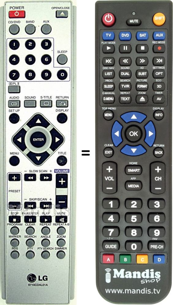 Replacement remote control LG 6710 CDAL 01 A