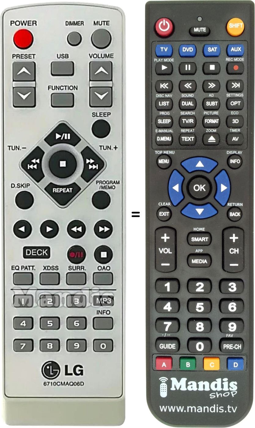 Replacement remote control LG 6710CMAQ06D
