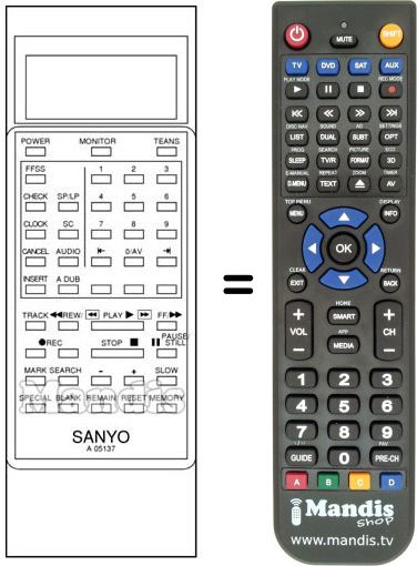 Replacement remote control Sanyo VHR7001S