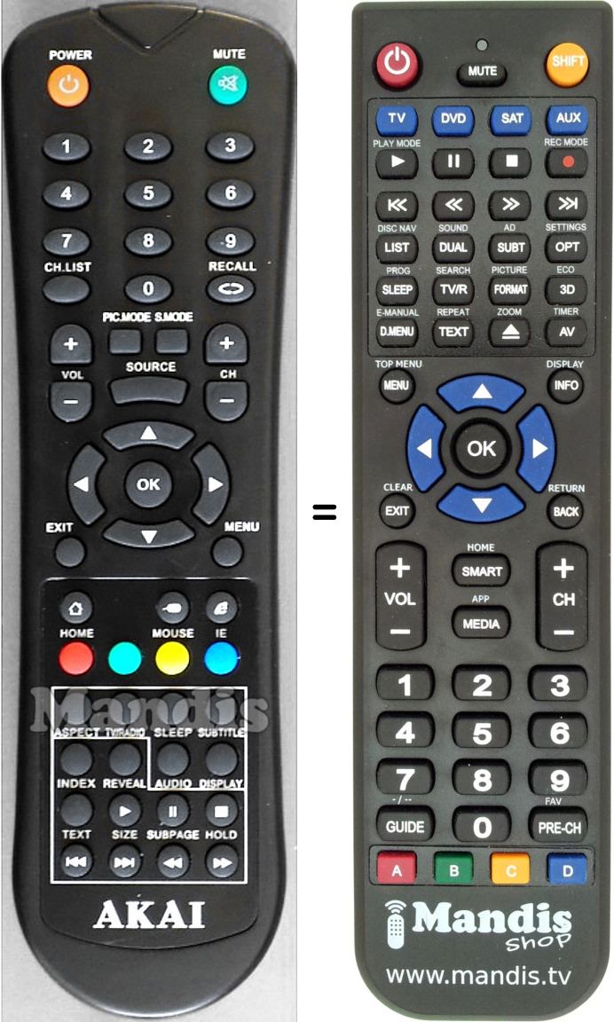 Replacement remote control Akai AKTV5022T Smart