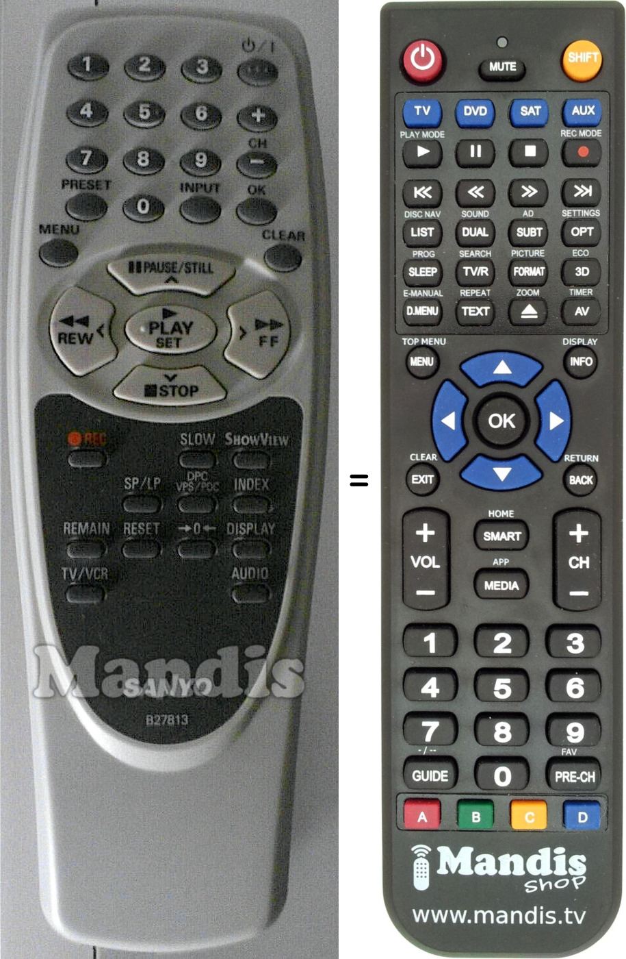 Replacement remote control Sanyo B27813