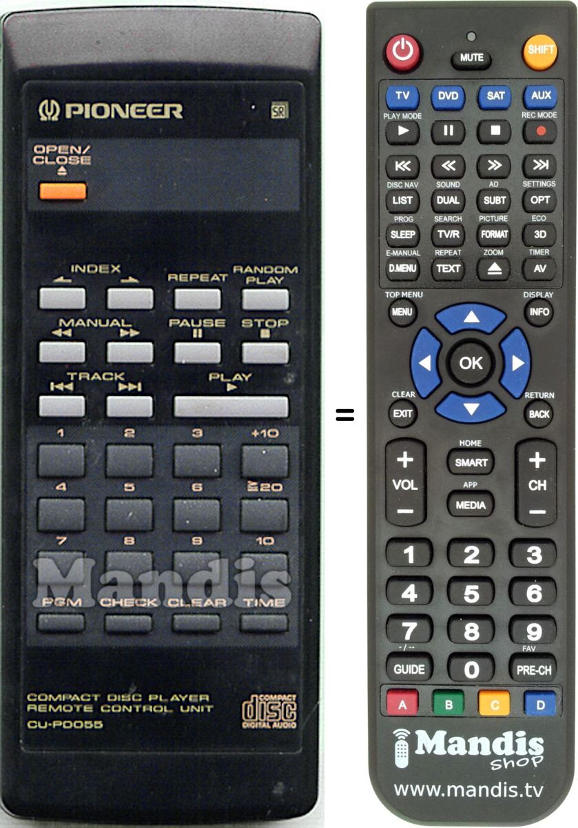 Replacement remote control Pioneer CU-PD055