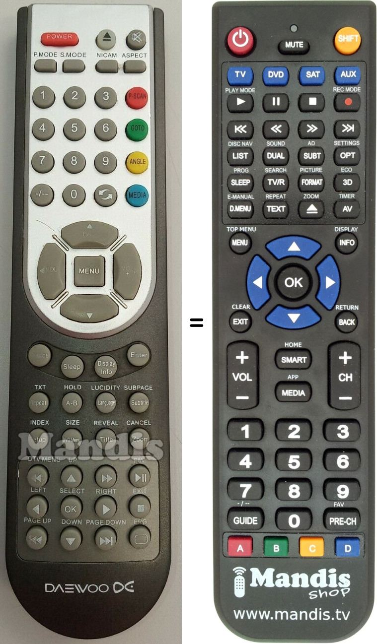 Replacement remote control Daewoo DAE001