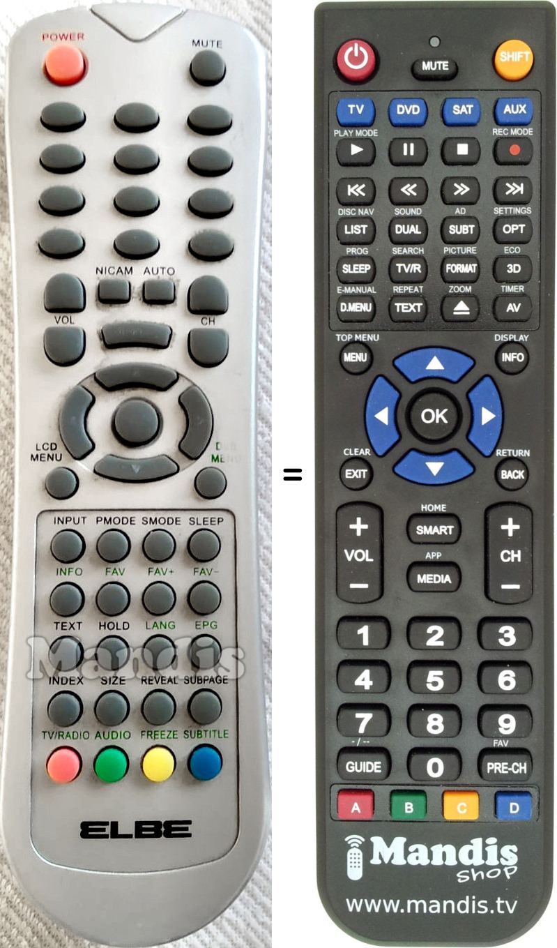 Replacement remote control Elbe XTV-1730-TDT