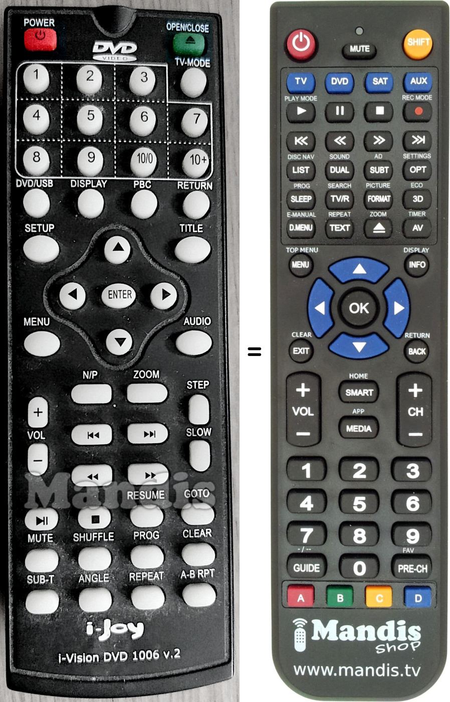 Replacement remote control i-Vision DVD 1006 V2