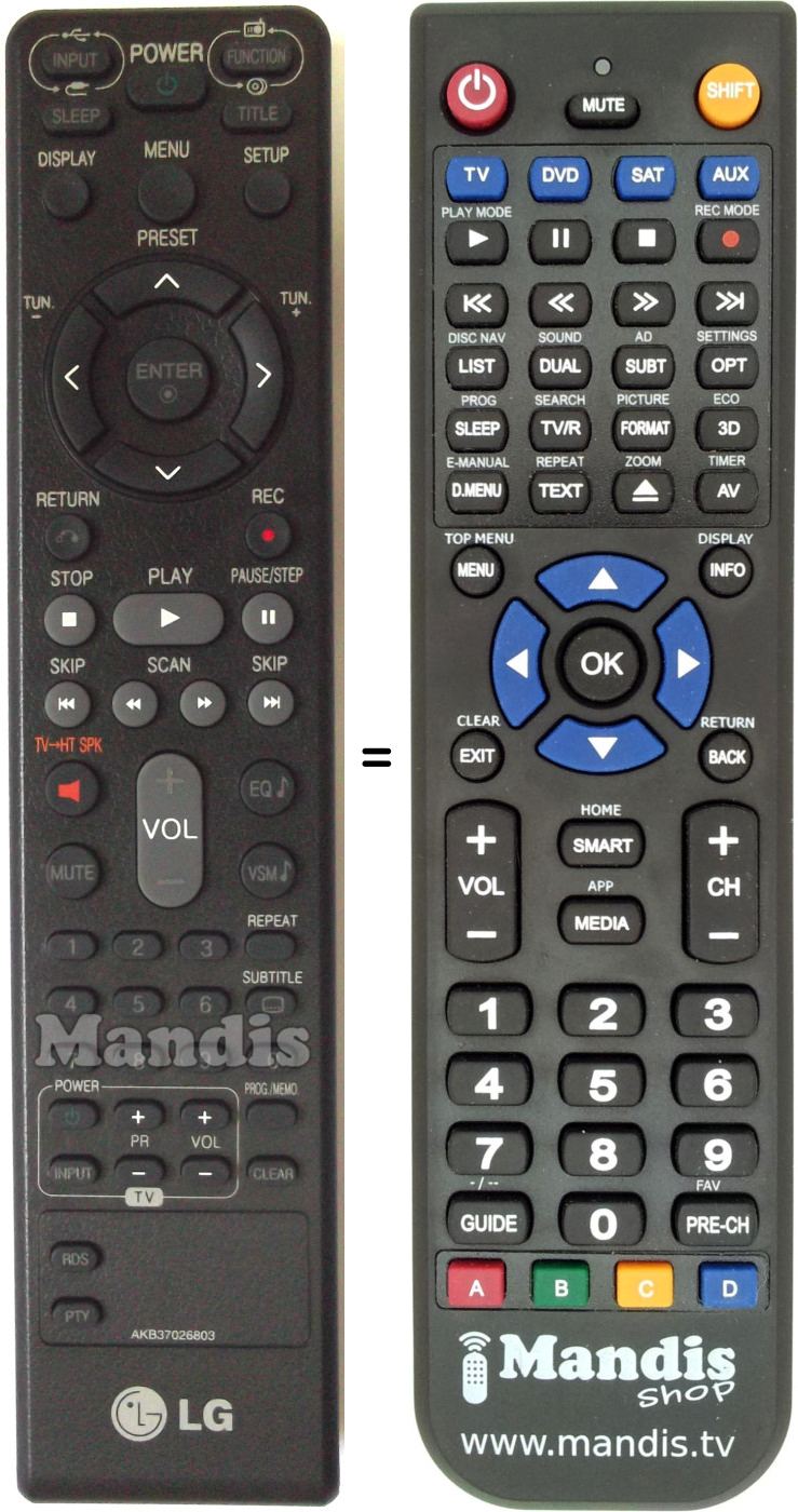 Replacement remote control LG AKB37026803