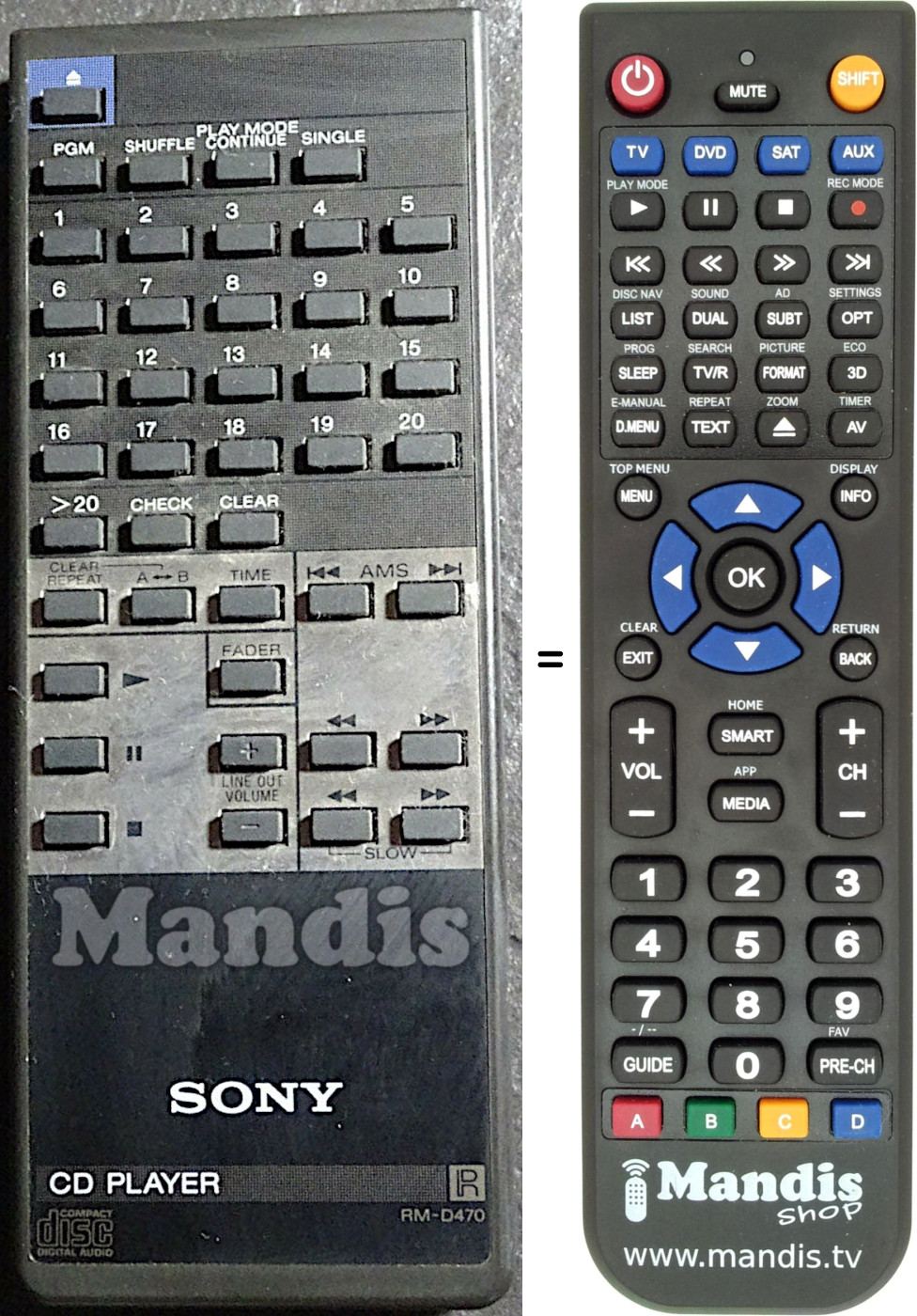 Replacement remote control Sony RM-D470