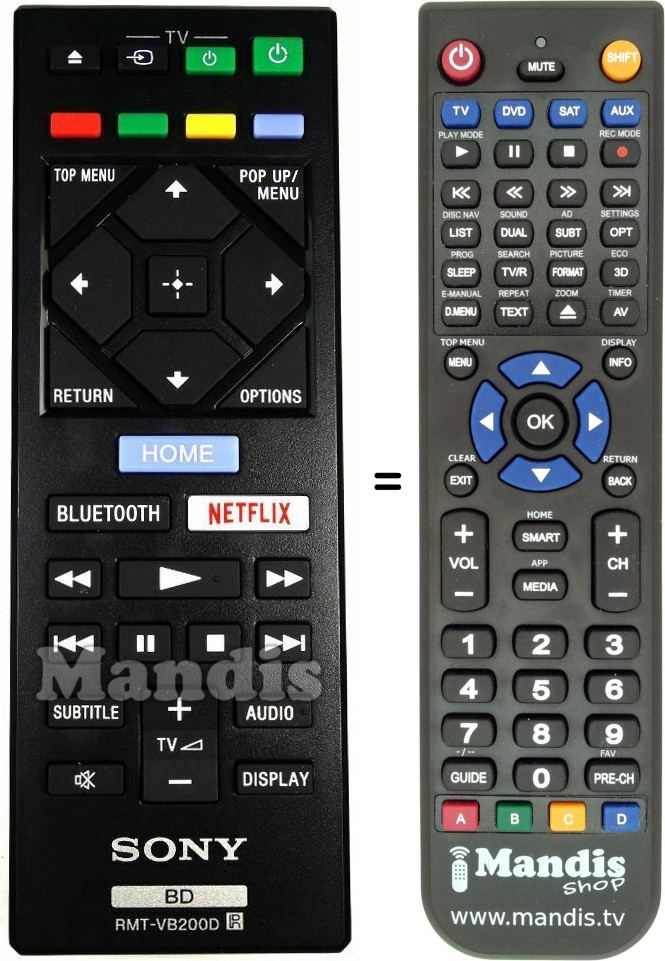 Replacement remote control Sony RMT-VB 200 D