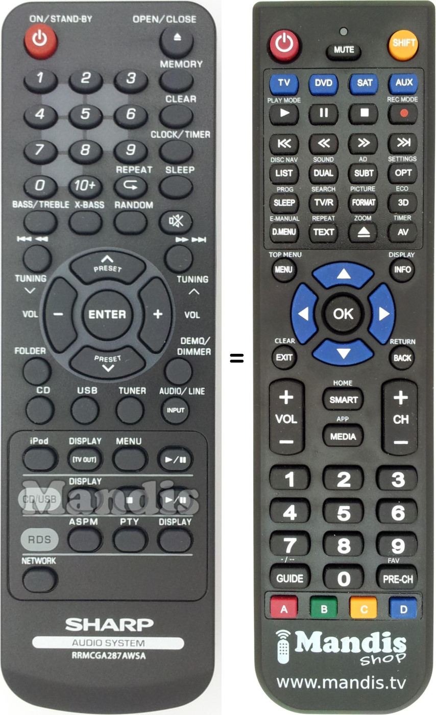 Replacement remote control RRMCGA287AWSA