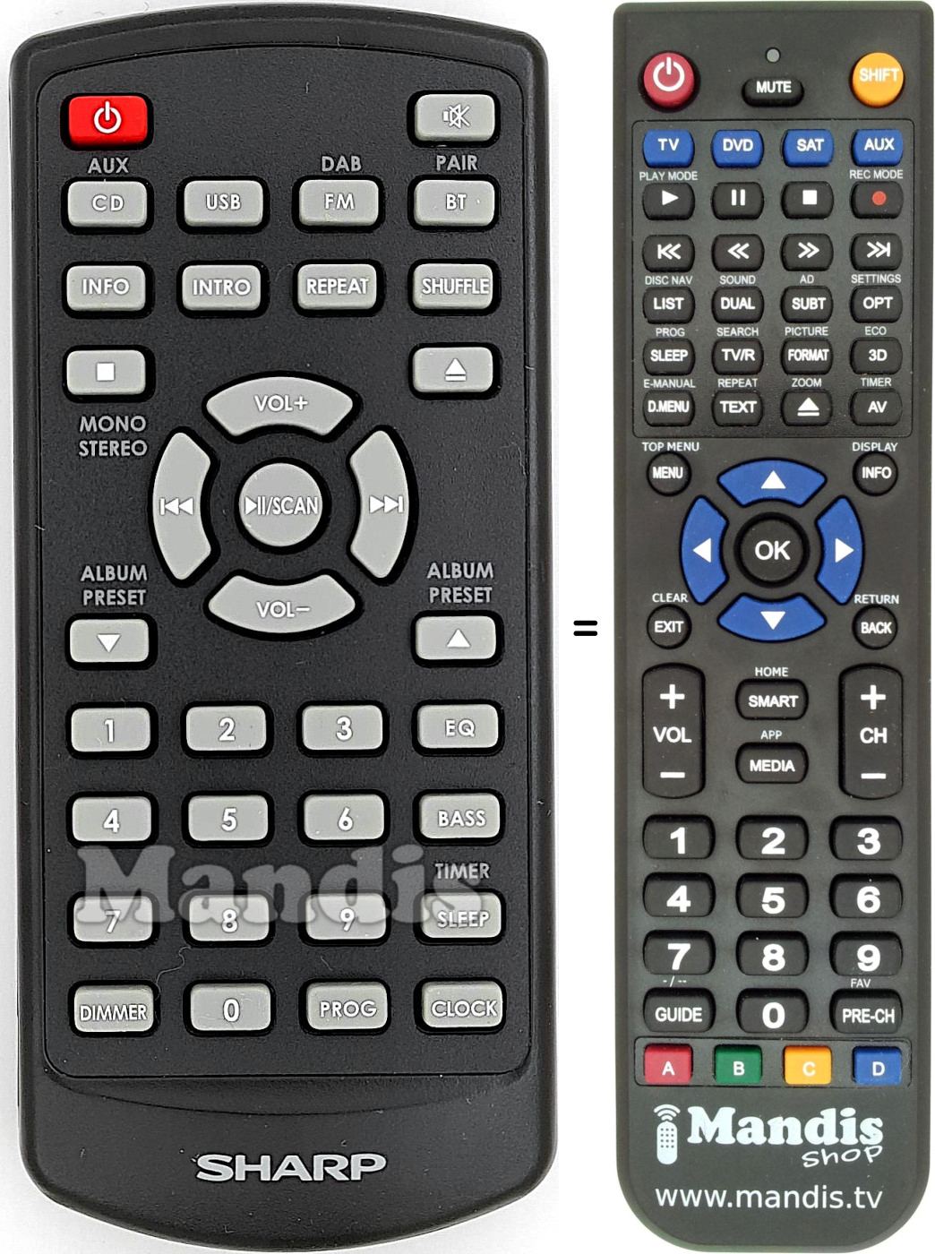 Replacement remote control Sharp SH465