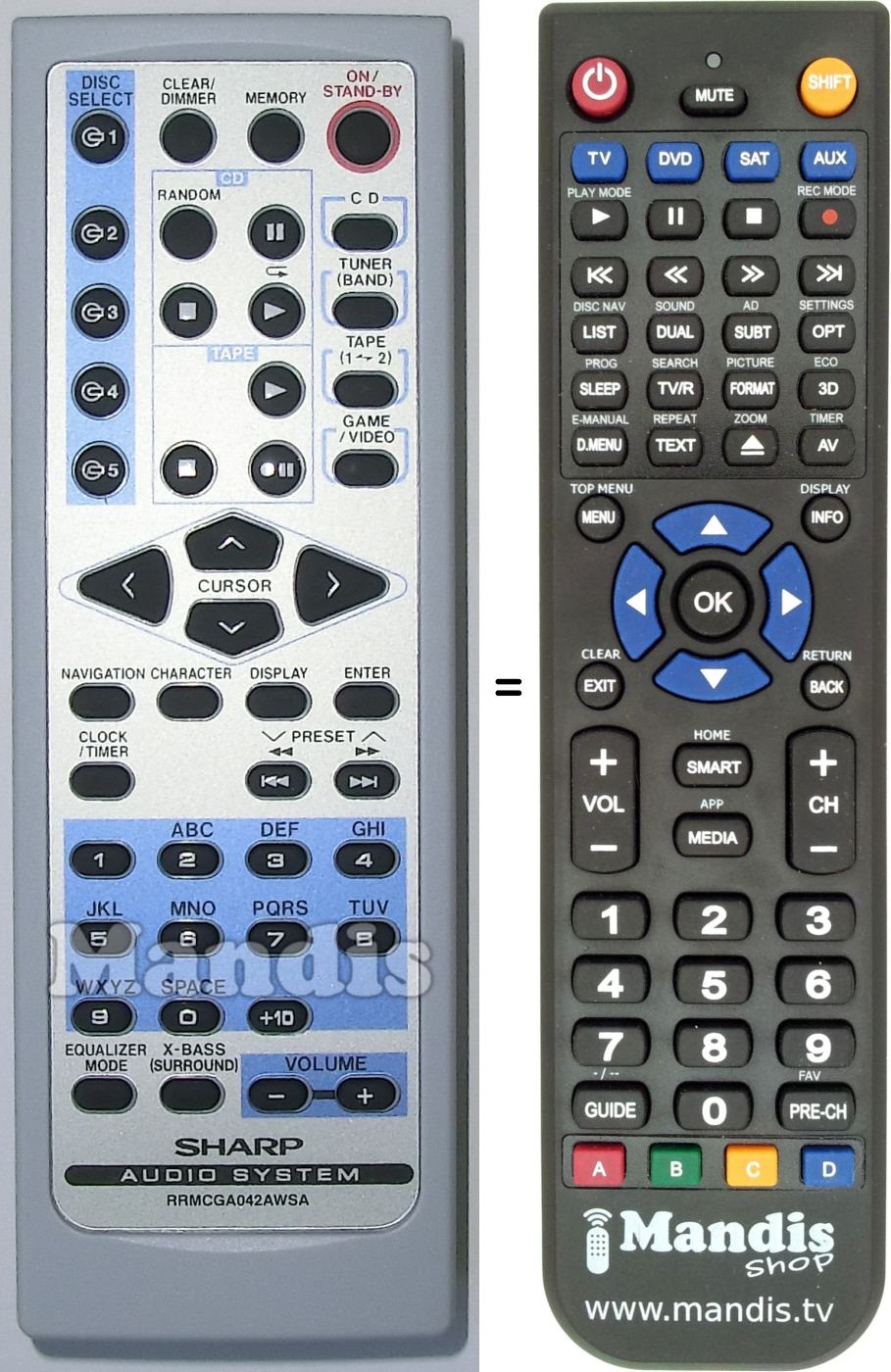 Replacement remote control Sharp RRMCGA042AWSA