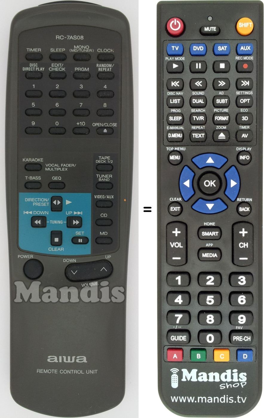 Replacement remote control Aiwa RC-7AS08