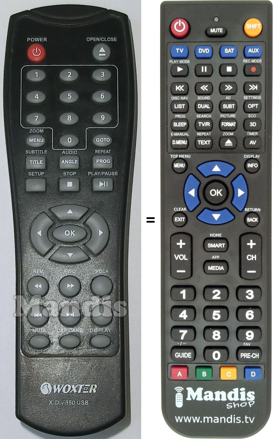 Replacement remote control Woxter X-DIV350USB