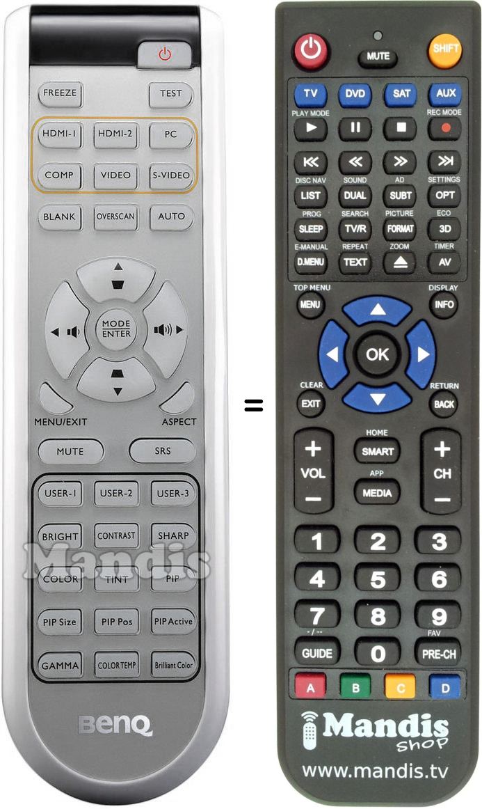 Replacement remote control Benq W1100