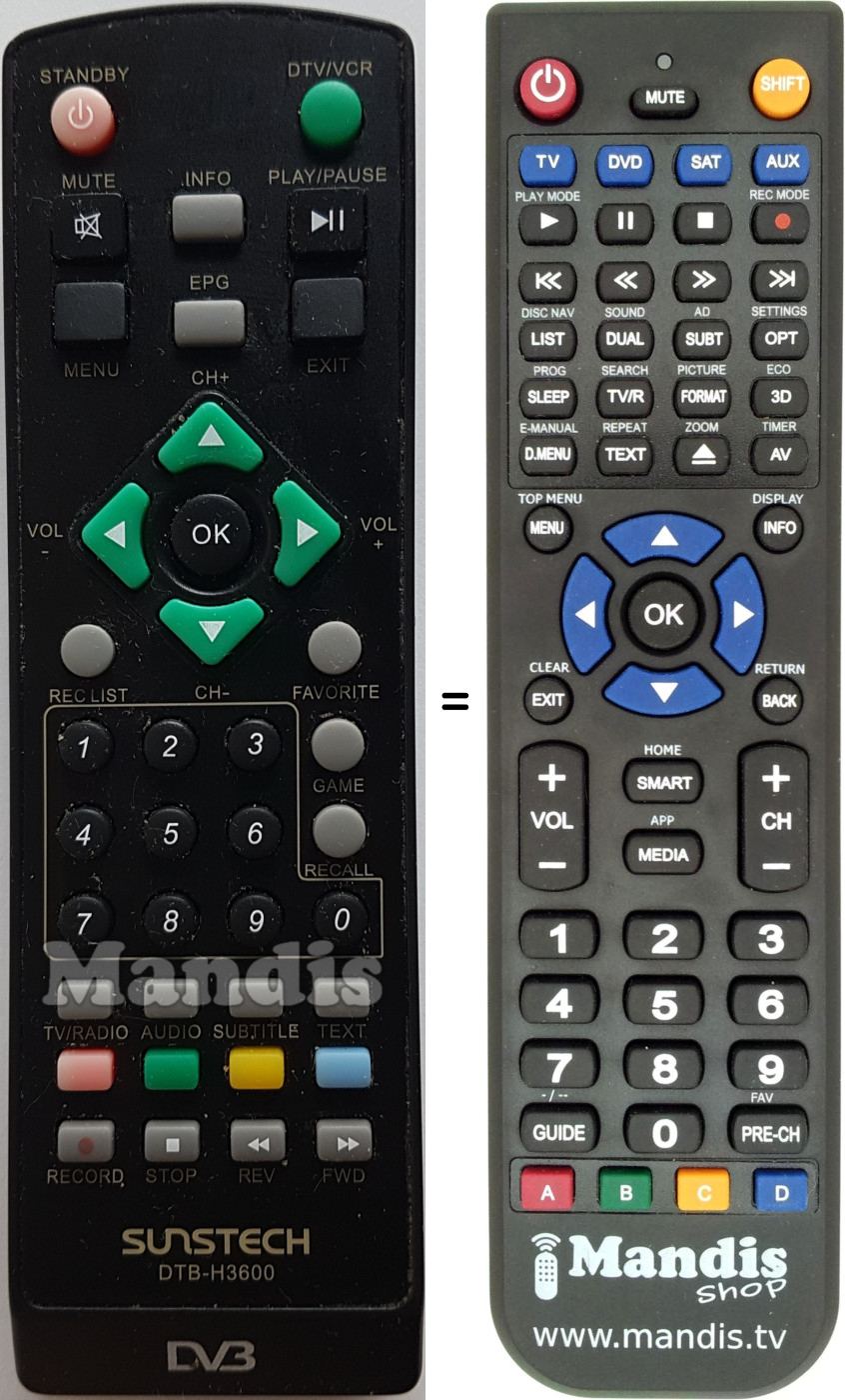 Replacement remote control Sunstech DTB-H3600