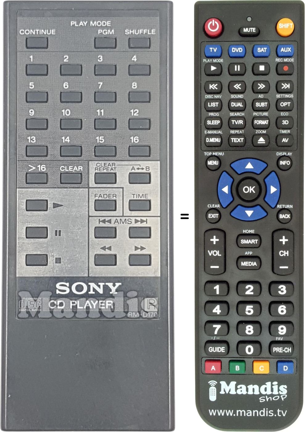 Replacement remote control RM-D170