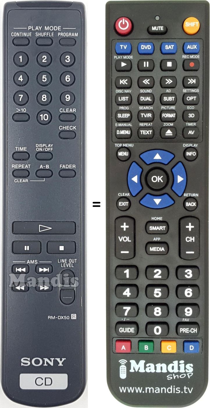 Replacement remote control Sony RM-DX50