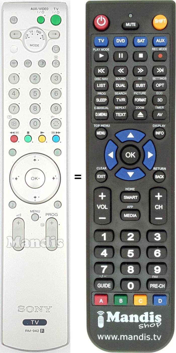 Replacement remote control Sony RM-942