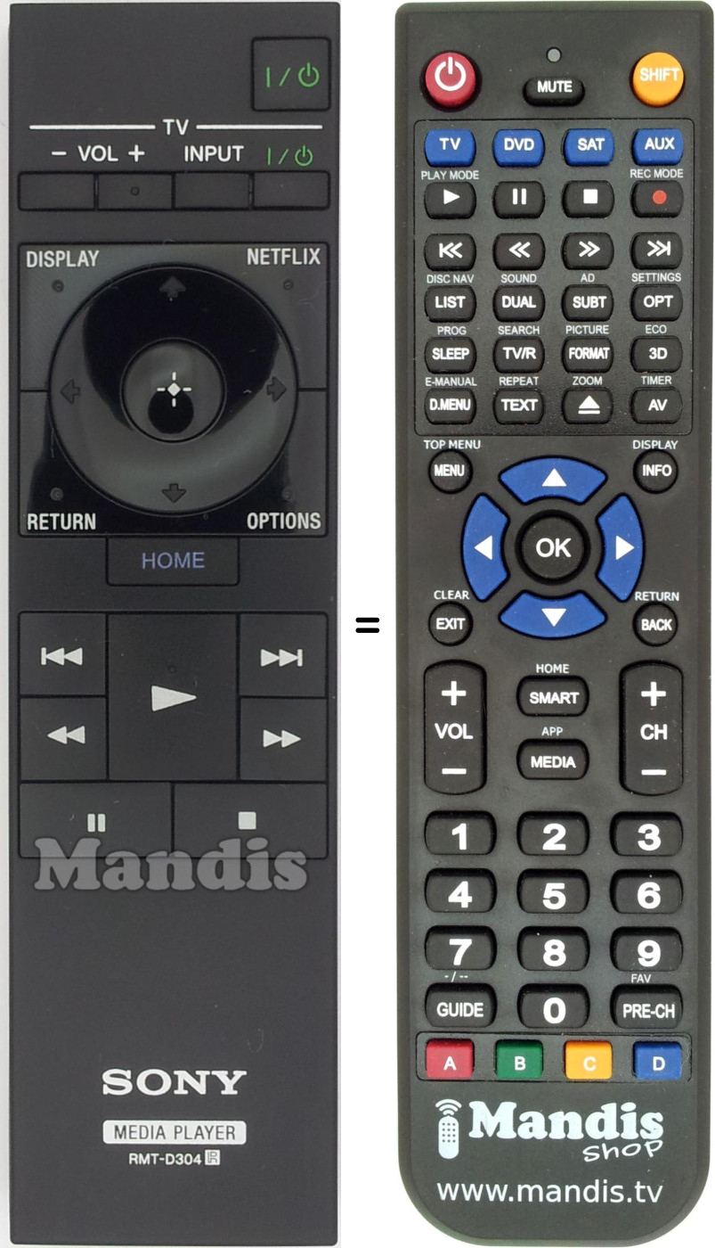 Replacement remote control Sony RMTD304