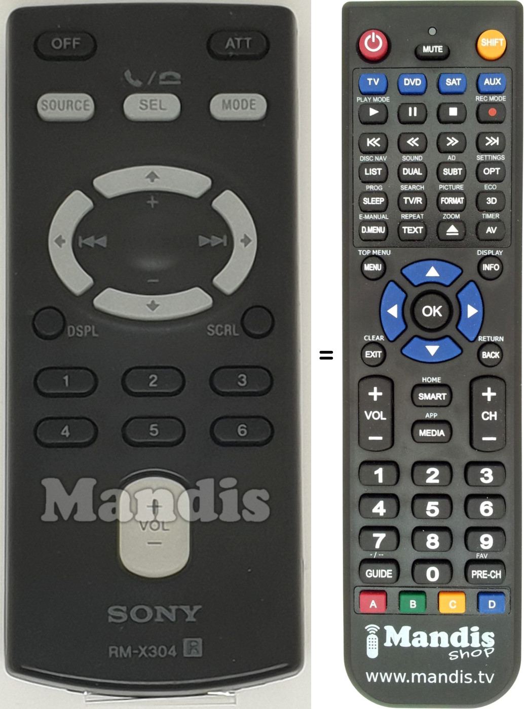 Replacement remote control RM-X 304