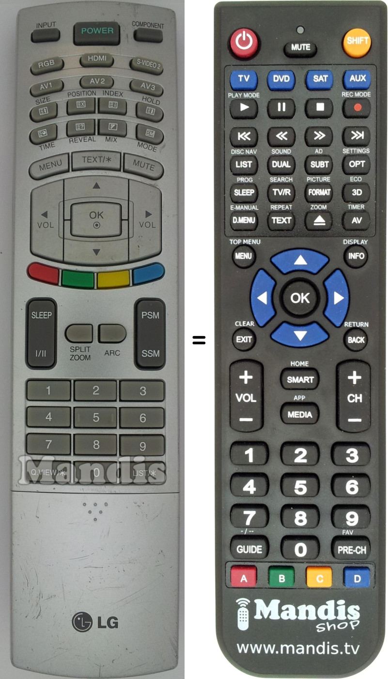 Replacement remote control LG 6710T00017N