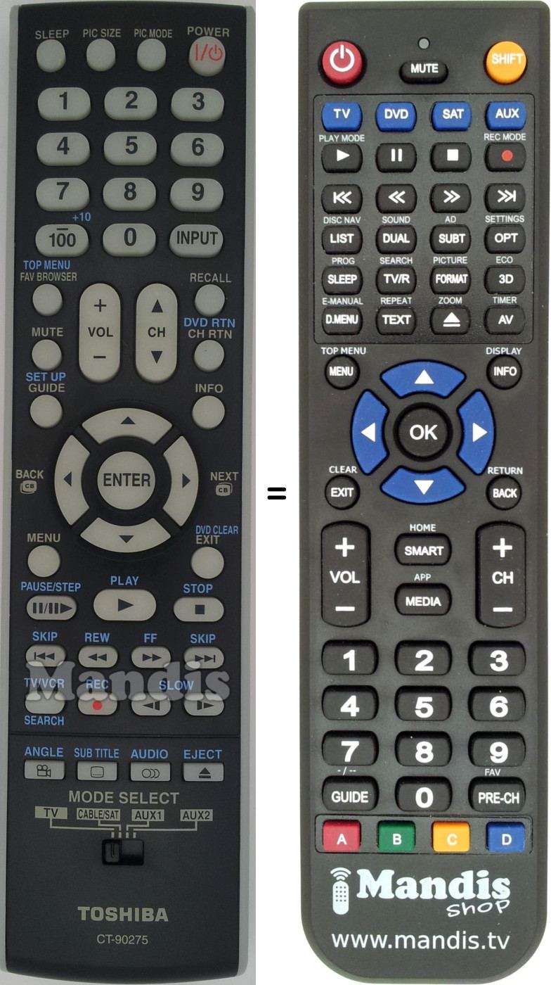 Replacement remote control Toshiba CT90275