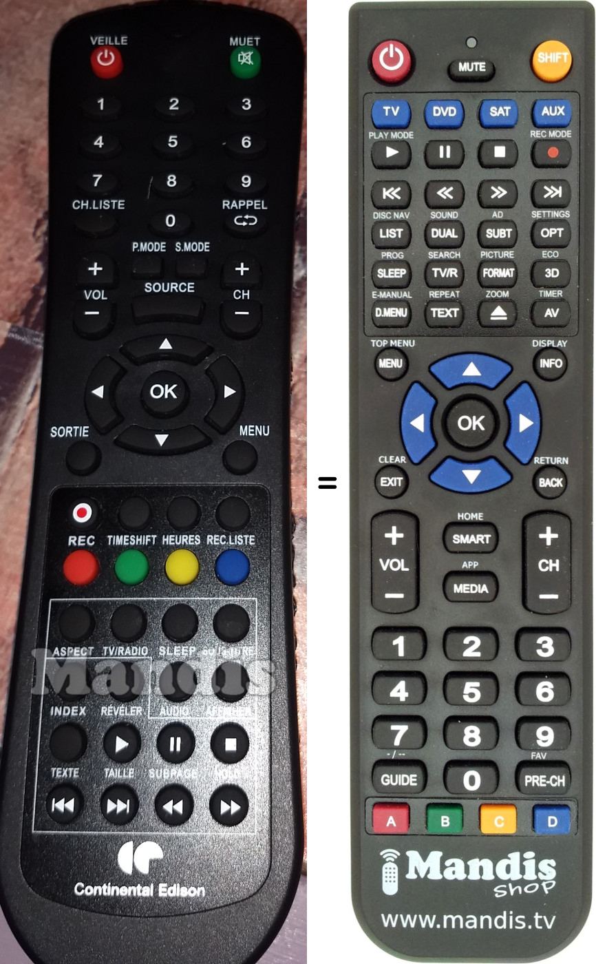 Replacement remote control Continental Edison CELED215HD