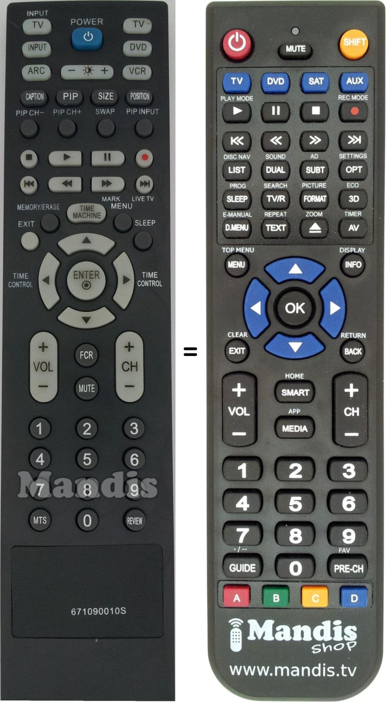 Replacement remote control 671090010S