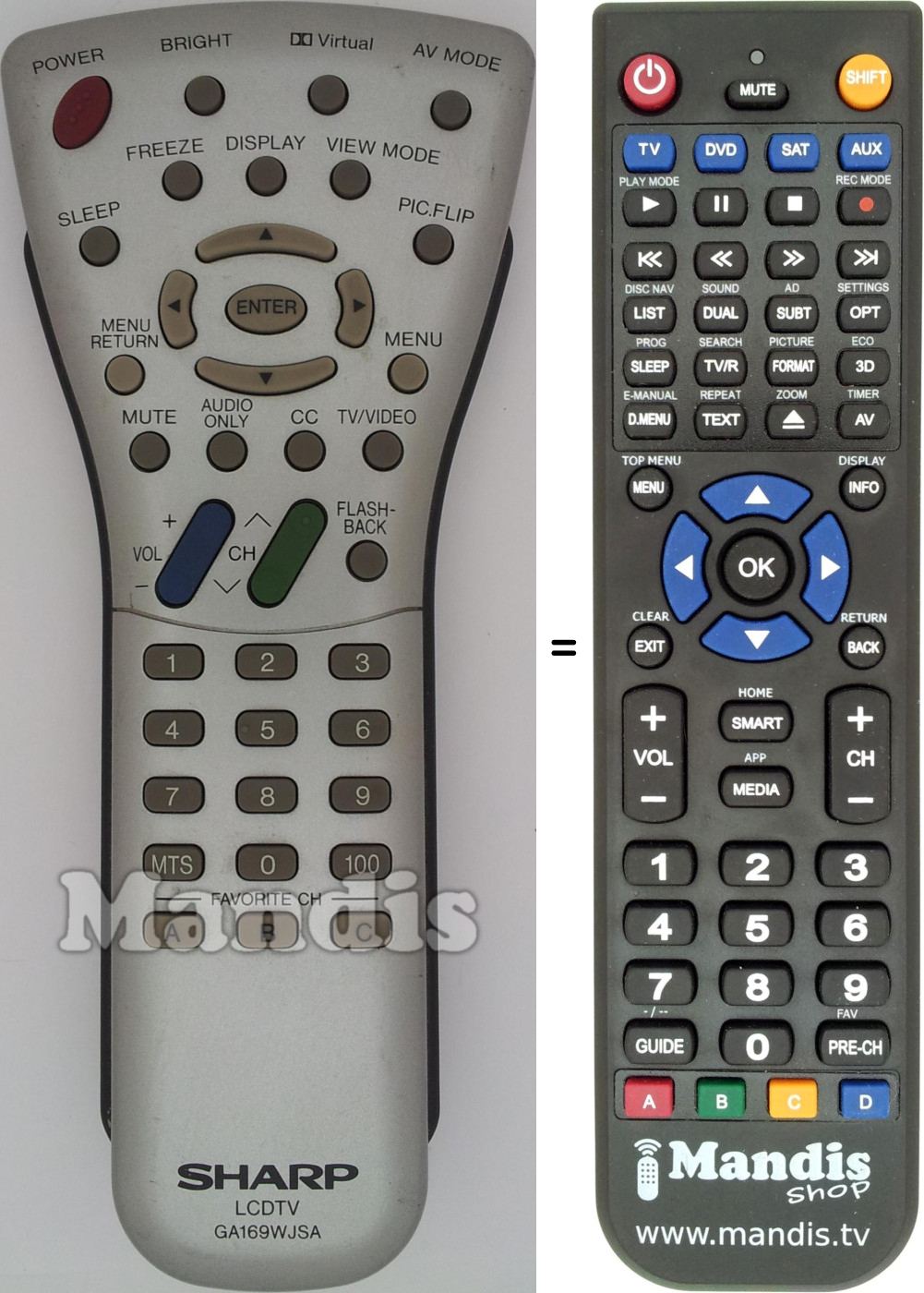 Replacement remote control Sharp GA169WJSA