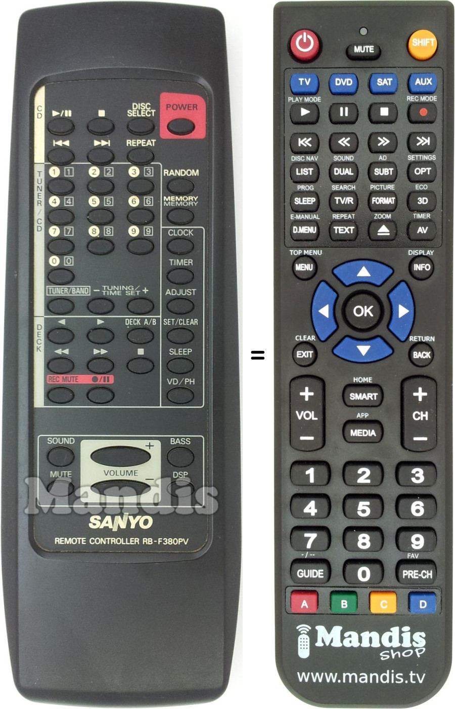 Replacement remote control RB-F380PV