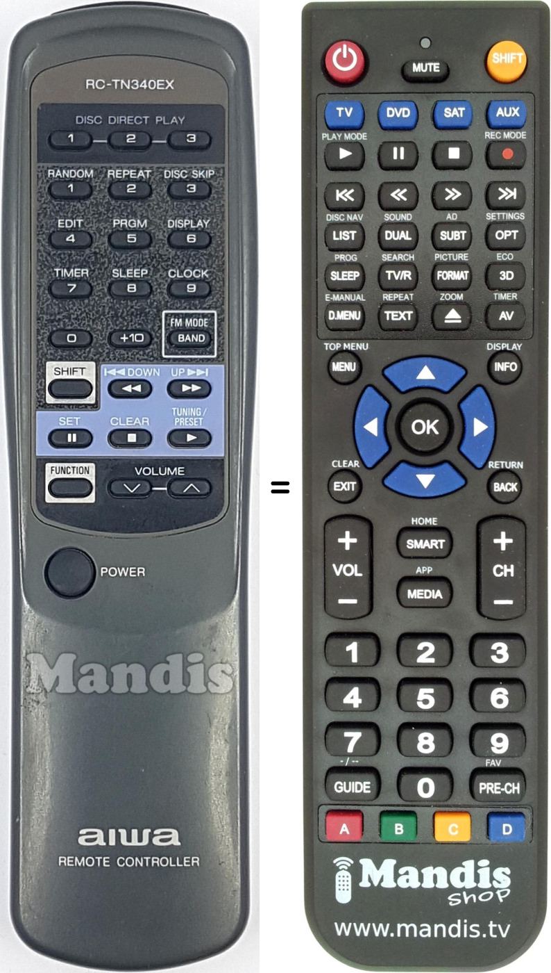 Replacement remote control RC-TN340EX