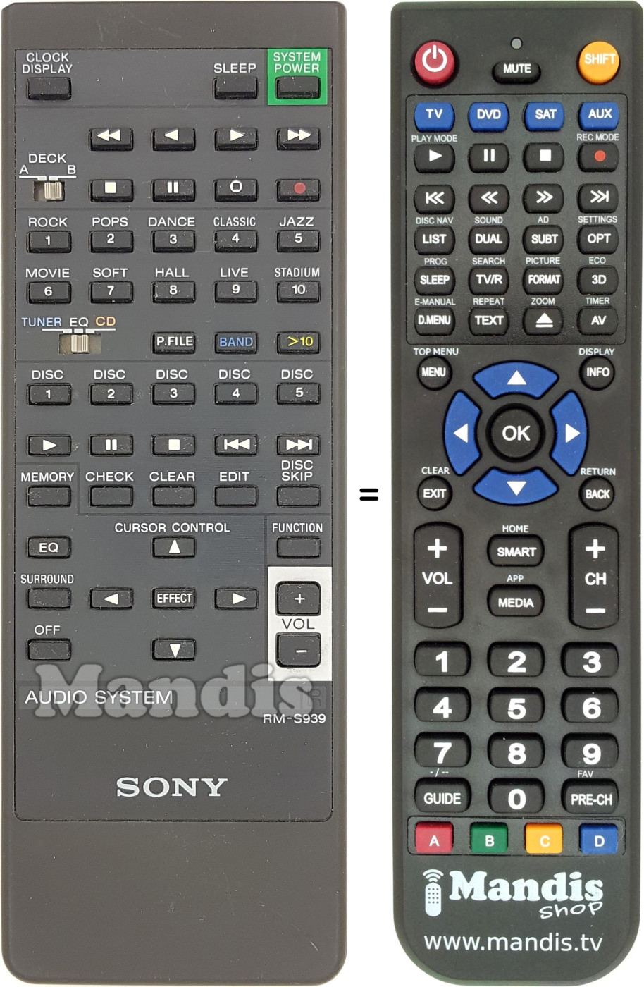 Replacement remote control RM-S939