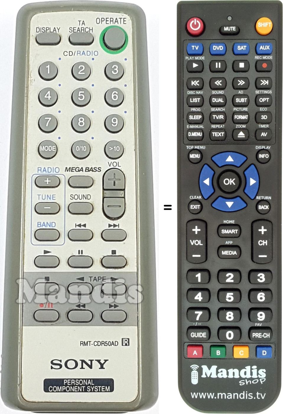 Replacement remote control RMT-CDR50AD