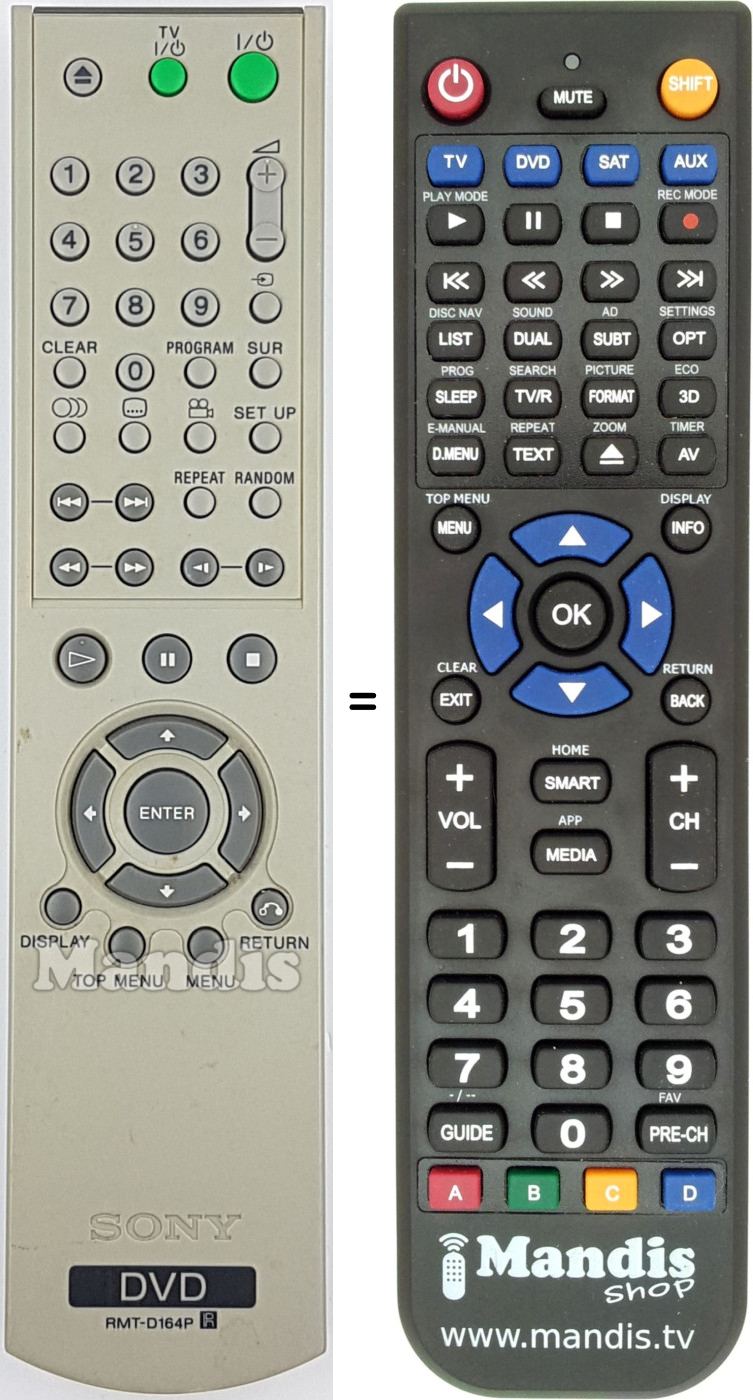 Replacement remote control RMT-D164P