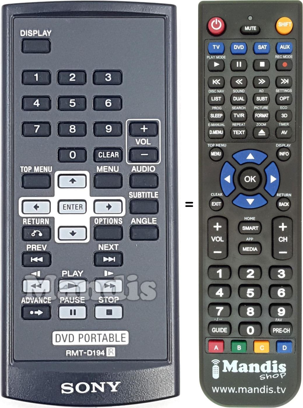 Replacement remote control RMT-D194