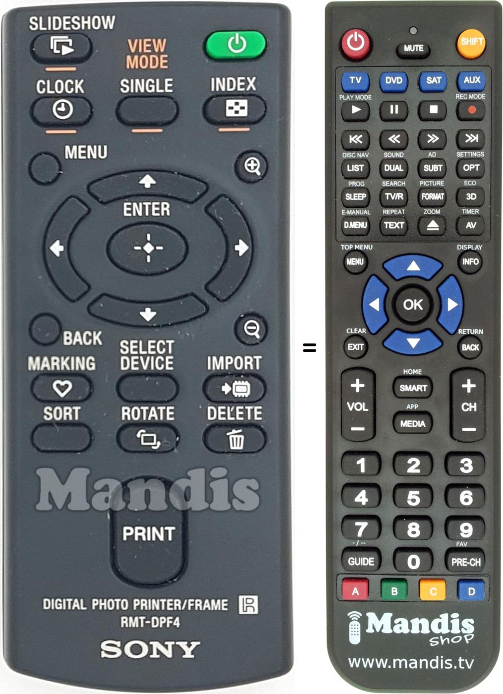Replacement remote control RMT-DPF4