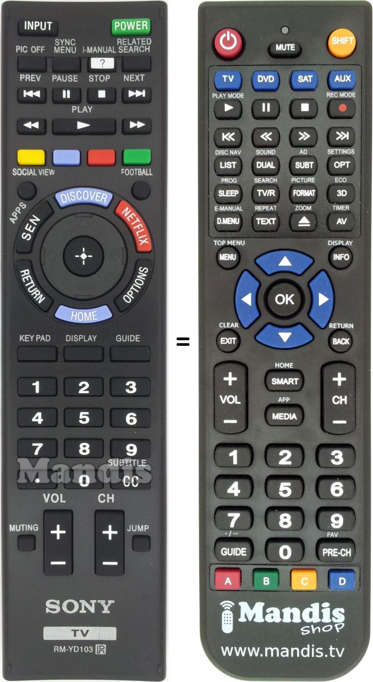 Replacement remote control Sony RM-YD103