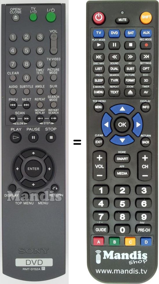 Replacement remote control Sony RMT-D152A