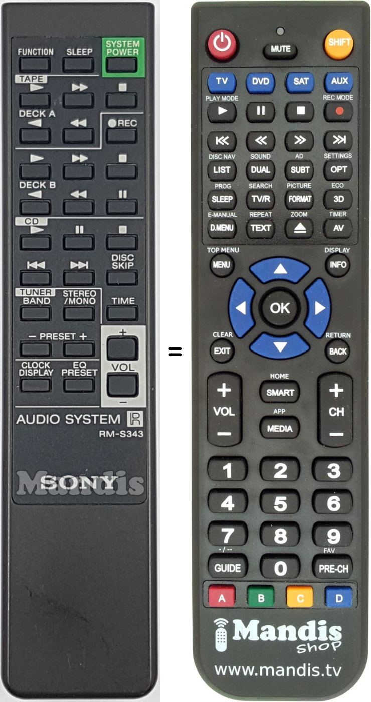 Replacement remote control Sony RM-S343