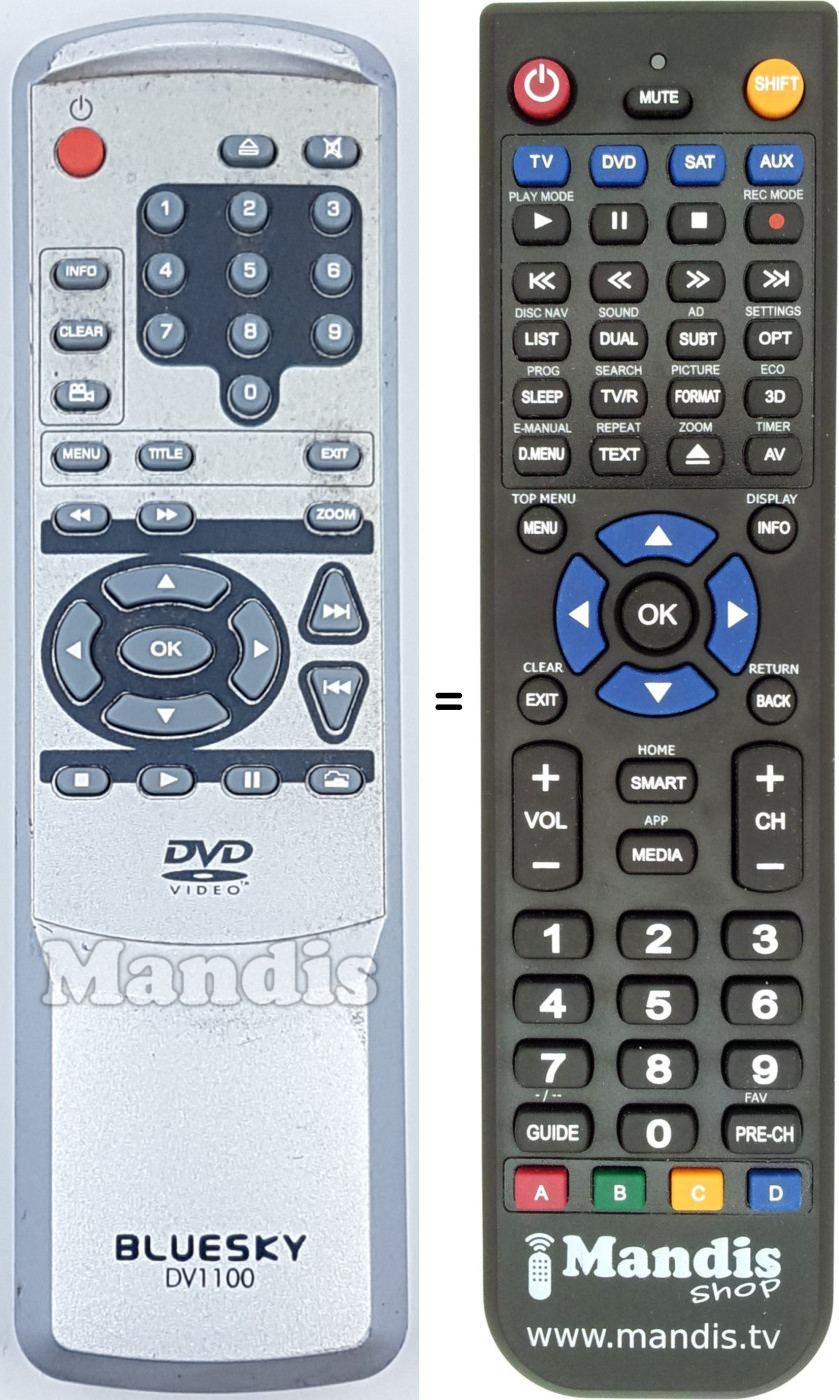 Replacement remote control DV1100