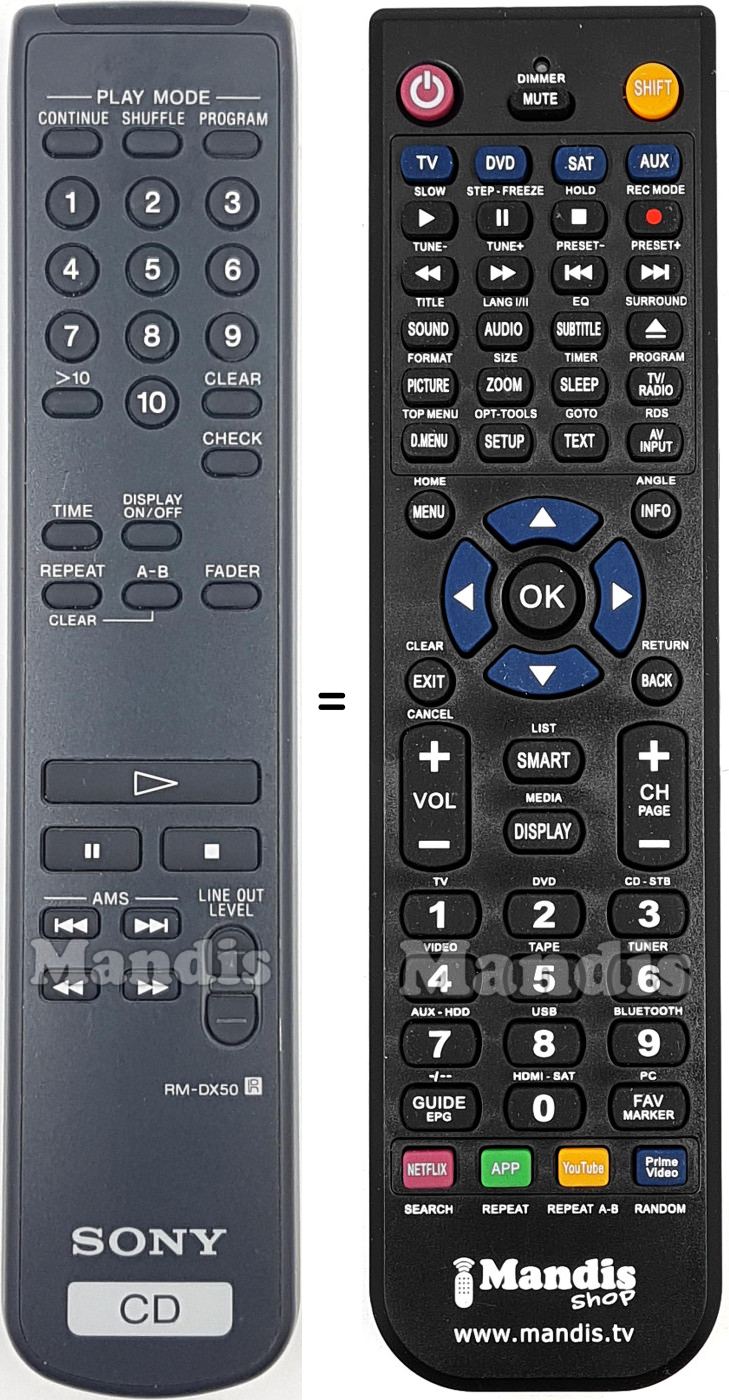 Replacement remote control Sony RM-DX50