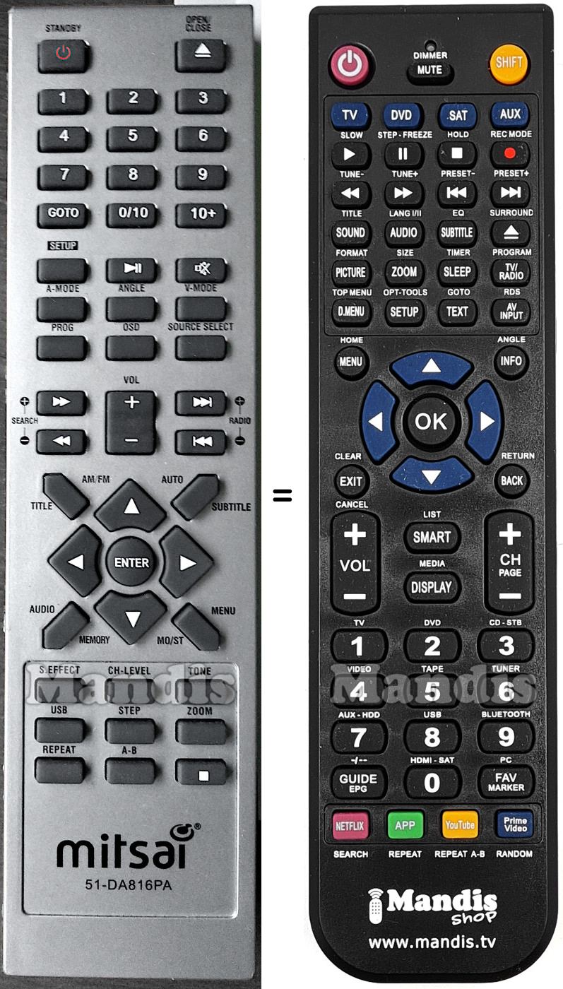 Replacement remote control 51-DA816PA